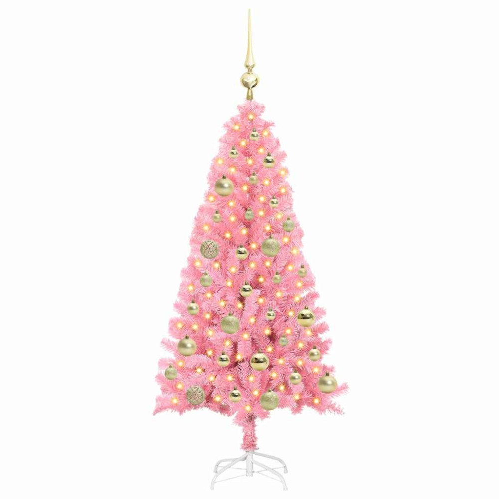 Produktbild för Julgran med 150 LED-lampor med stativ Rosa 120 cm PVC