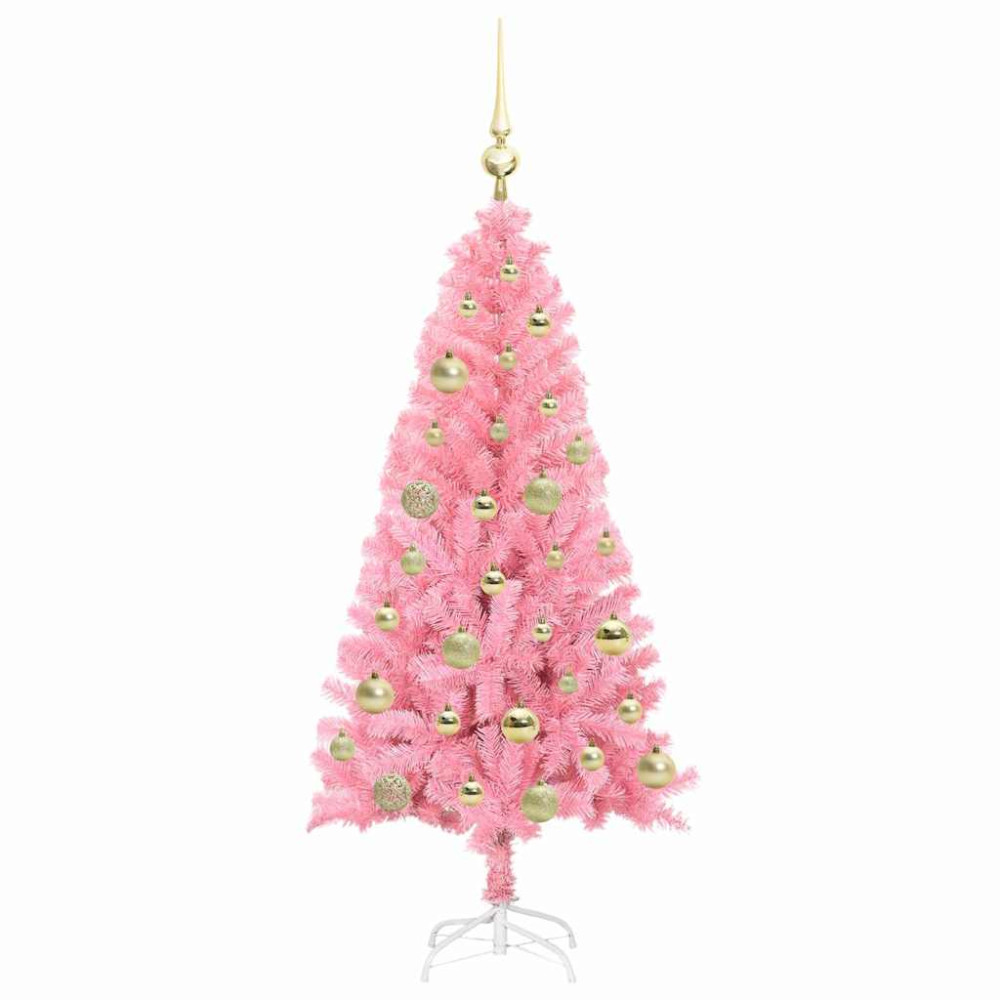 Produktbild för Julgran med 150 LED-lampor med stativ Rosa 120 cm PVC
