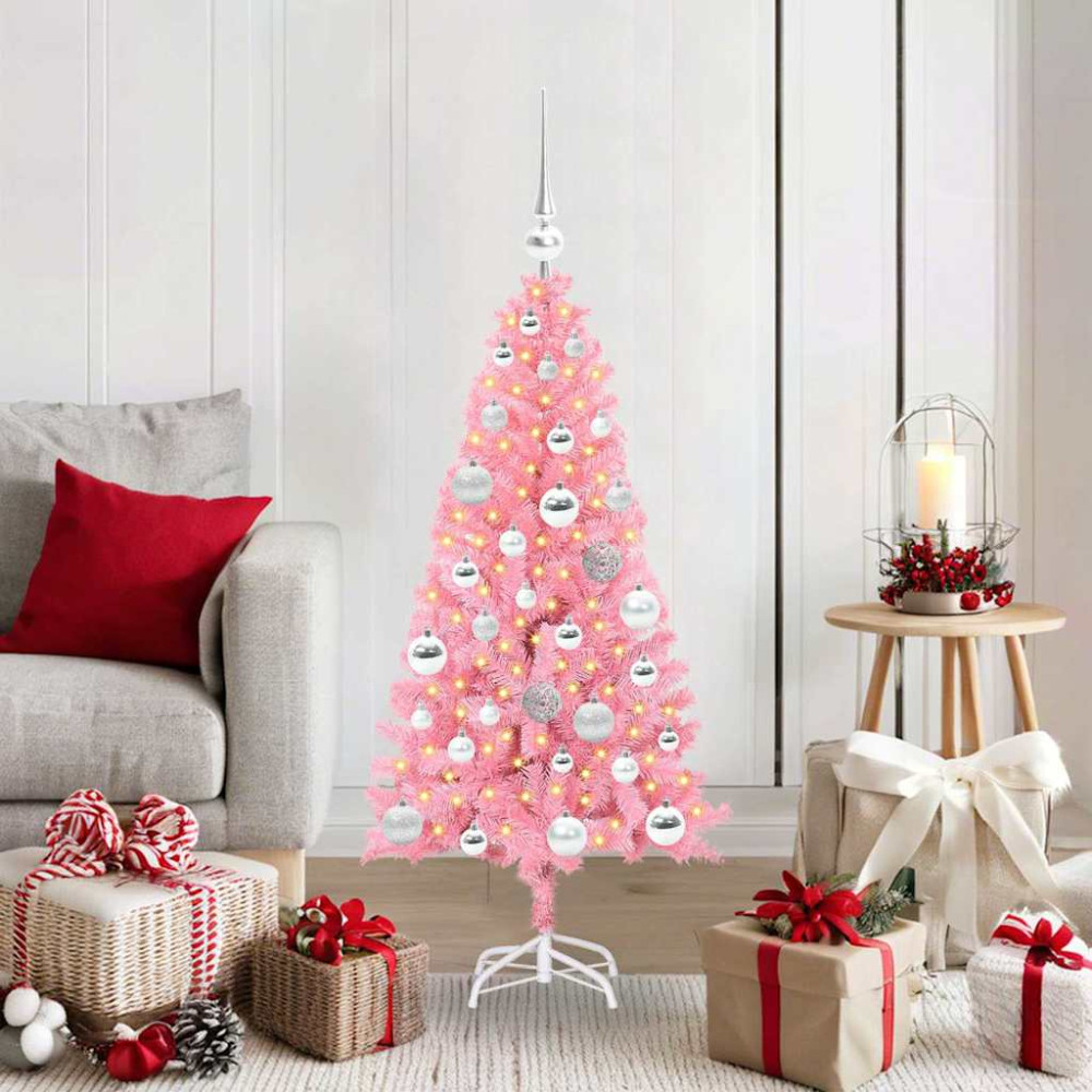 Produktbild för Julgran med 150 LED-lampor med stativ Rosa 120 cm PVC