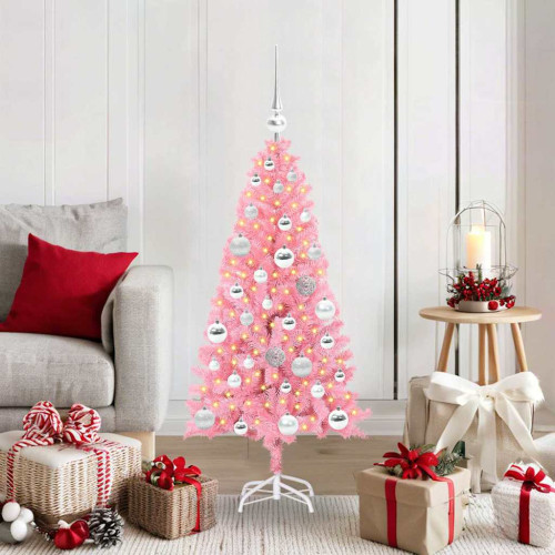 vidaXL Julgran med 150 LED-lampor med stativ Rosa 120 cm PVC