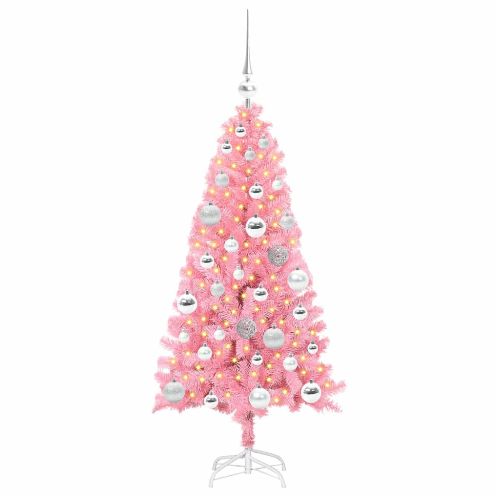 Produktbild för Julgran med 150 LED-lampor med stativ Rosa 120 cm PVC