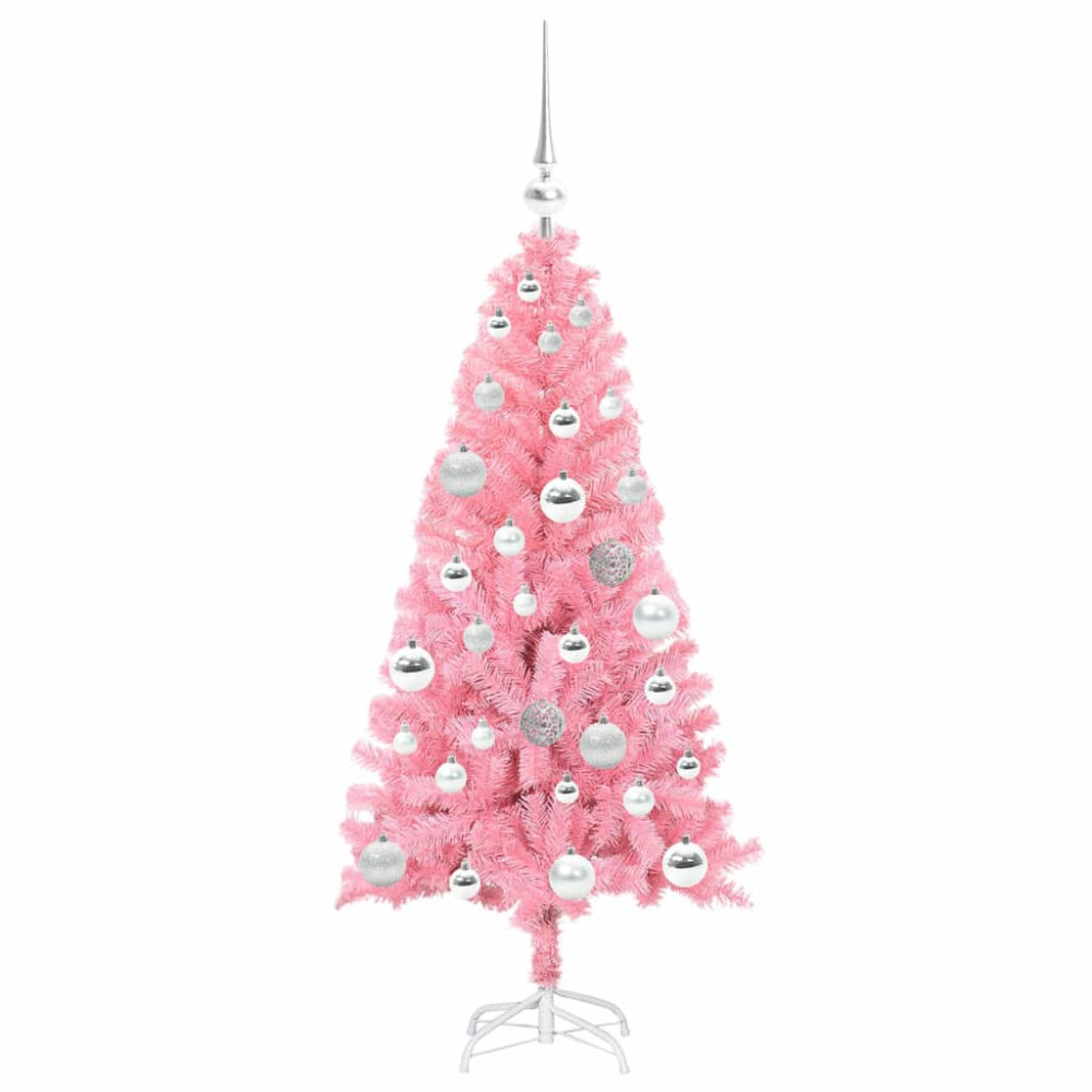 Produktbild för Julgran med 150 LED-lampor med stativ Rosa 120 cm PVC