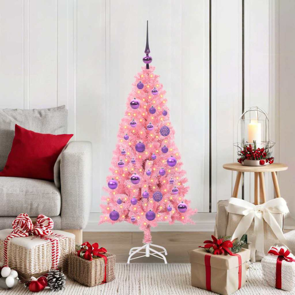 Produktbild för Julgran med 150 LED-lampor med stativ Rosa 120 cm PVC