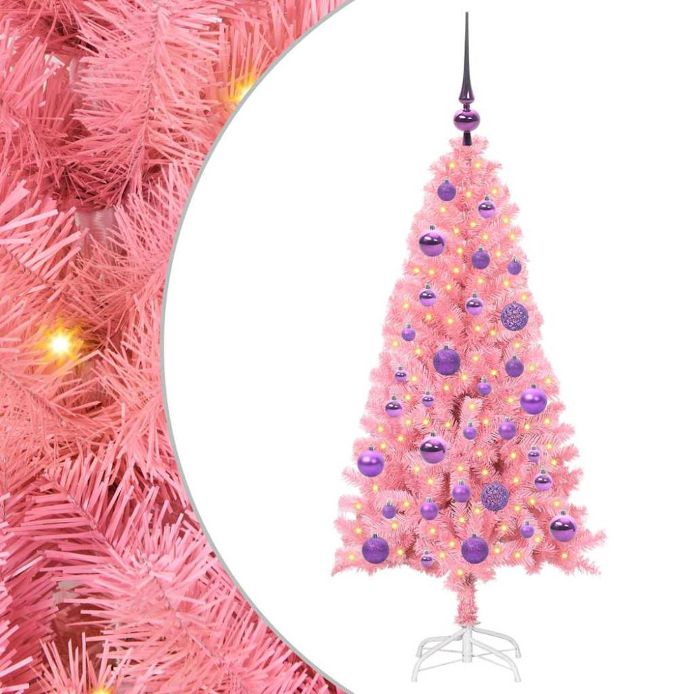 Produktbild för Julgran med 150 LED-lampor med stativ Rosa 120 cm PVC