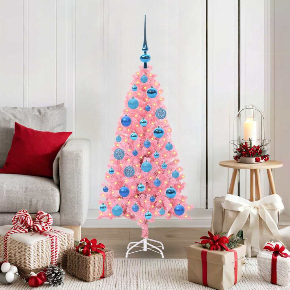 Produktbild för Julgran med 150 LED-lampor med stativ Rosa 120 cm PVC
