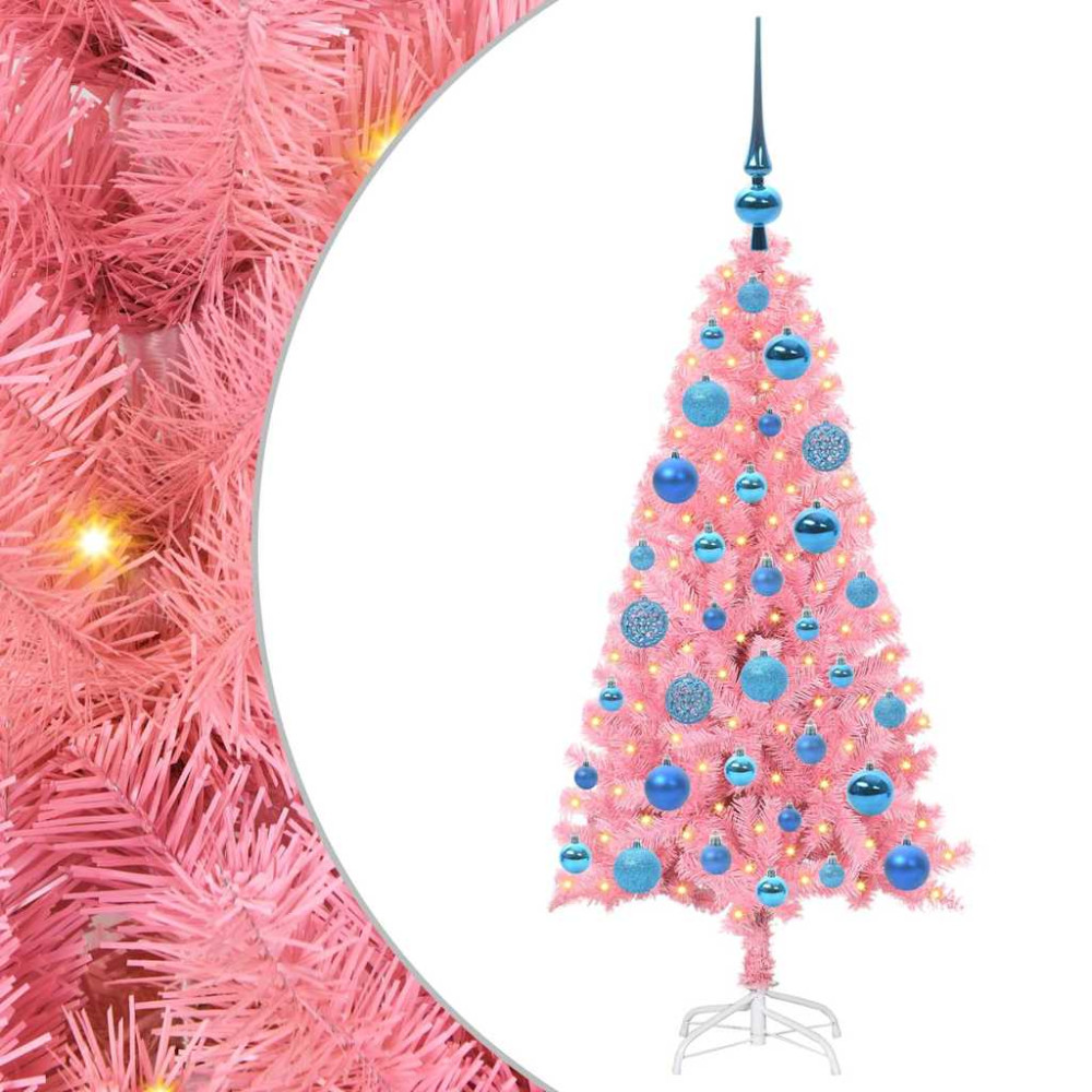 Produktbild för Julgran med 150 LED-lampor med stativ Rosa 120 cm PVC
