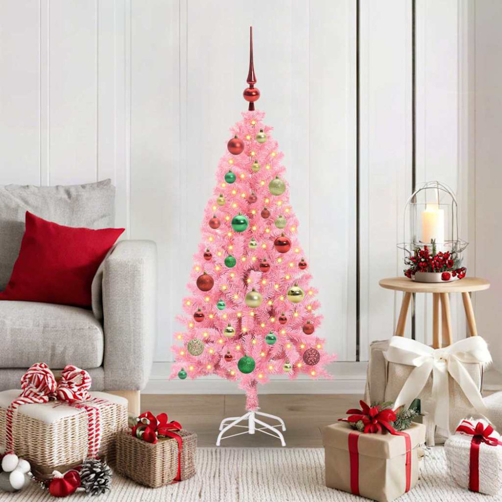 Produktbild för Julgran med 150 LED-lampor med stativ Rosa 120 cm PVC