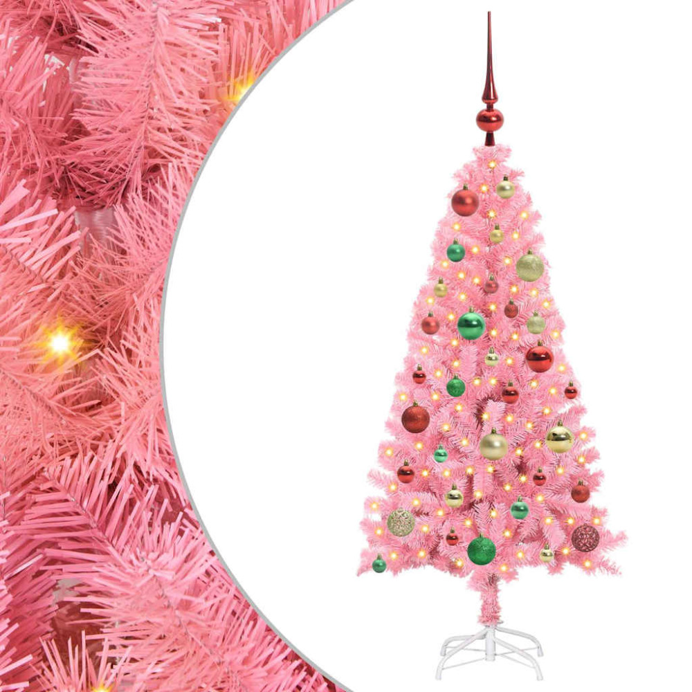 Produktbild för Julgran med 150 LED-lampor med stativ Rosa 120 cm PVC