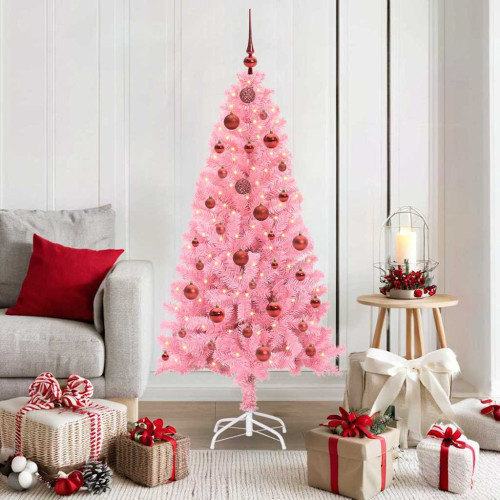 vidaXL Julgran med 150 LED-lampor med stativ Rosa 150 cm PVC
