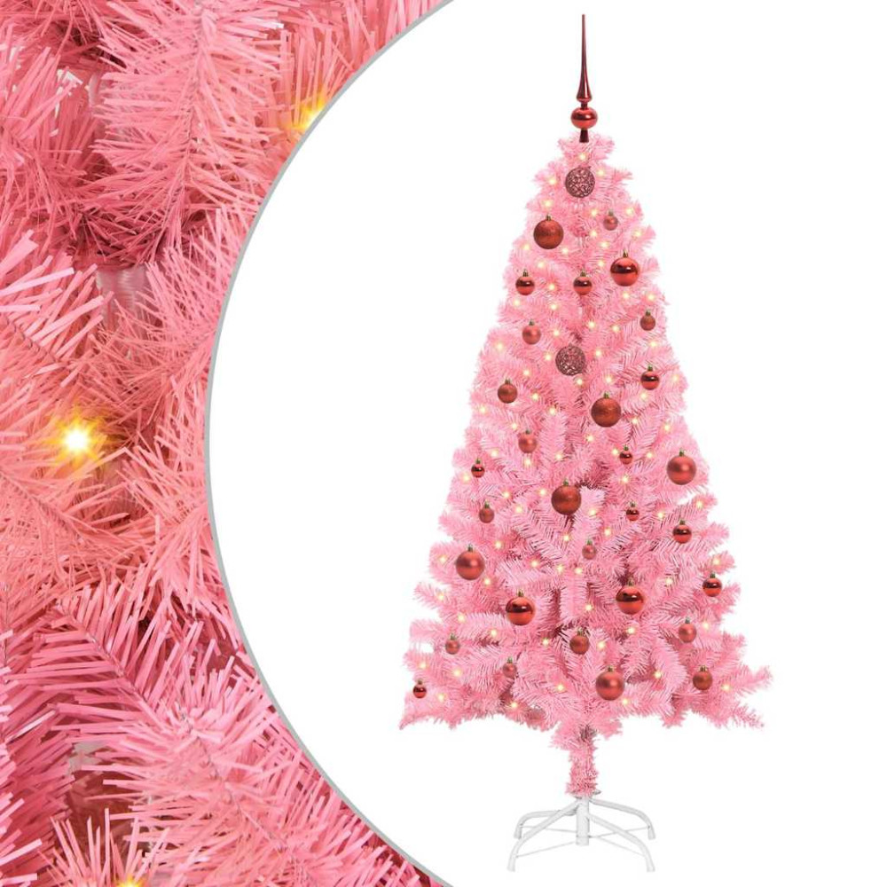 Produktbild för Julgran med 150 LED-lampor med stativ Rosa 150 cm PVC