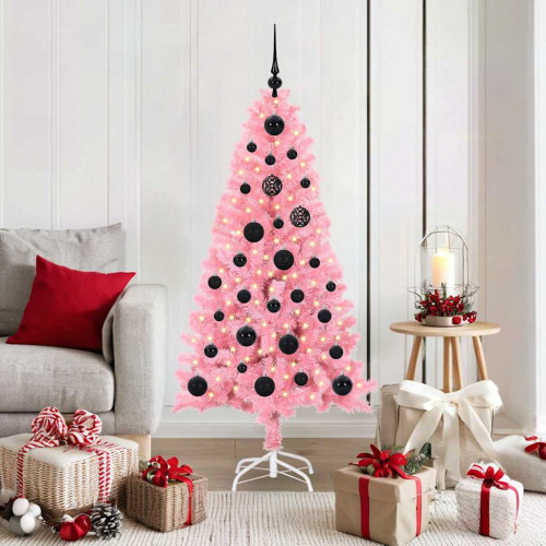 vidaXL Julgran med 150 LED-lampor med stativ Rosa 150 cm PVC