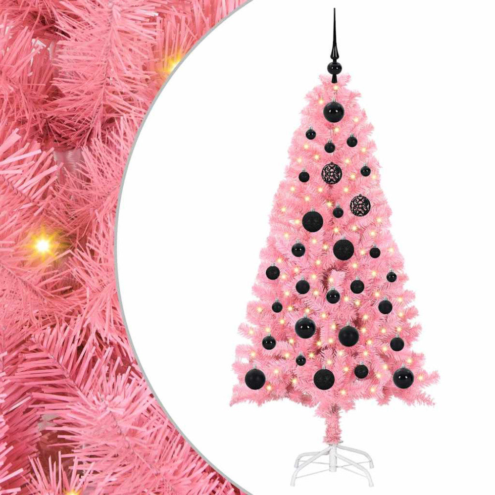 Produktbild för Julgran med 150 LED-lampor med stativ Rosa 150 cm PVC