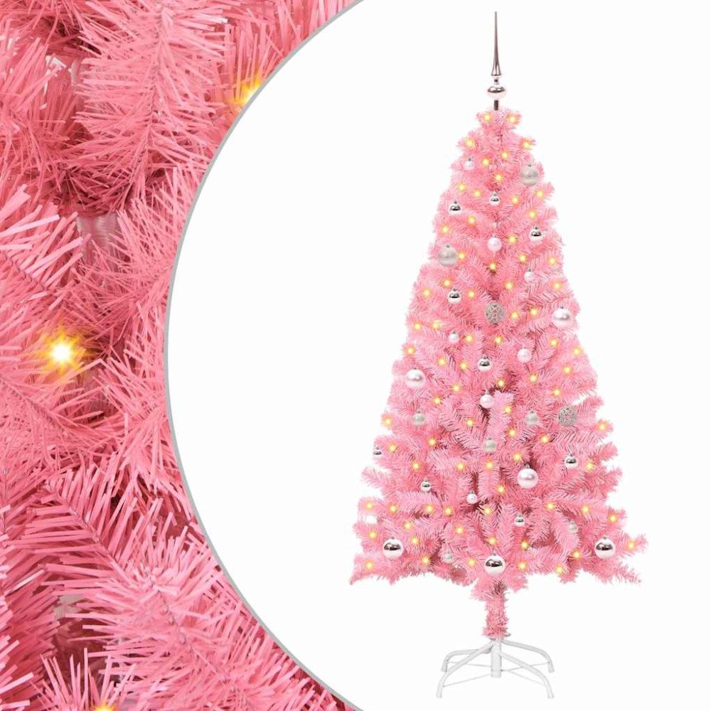 Produktbild för Julgran med 150 LED-lampor med stativ Rosa 150 cm PVC