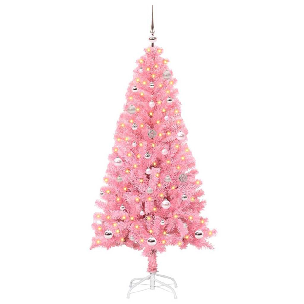 Produktbild för Julgran med 150 LED-lampor med stativ Rosa 150 cm PVC