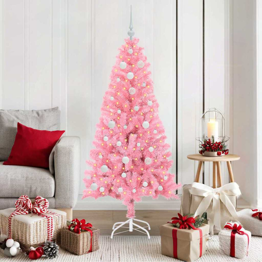 Produktbild för Julgran med 150 LED-lampor med stativ Rosa 150 cm PVC