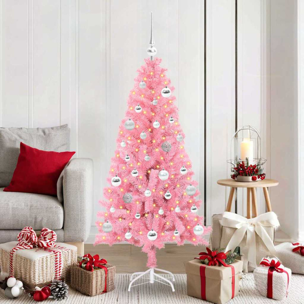 Produktbild för Julgran med 150 LED-lampor med stativ Rosa 150 cm PVC