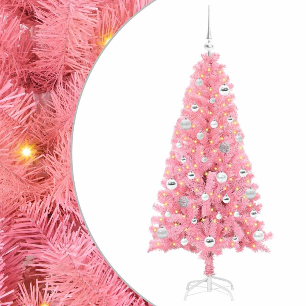 Produktbild för Julgran med 150 LED-lampor med stativ Rosa 150 cm PVC