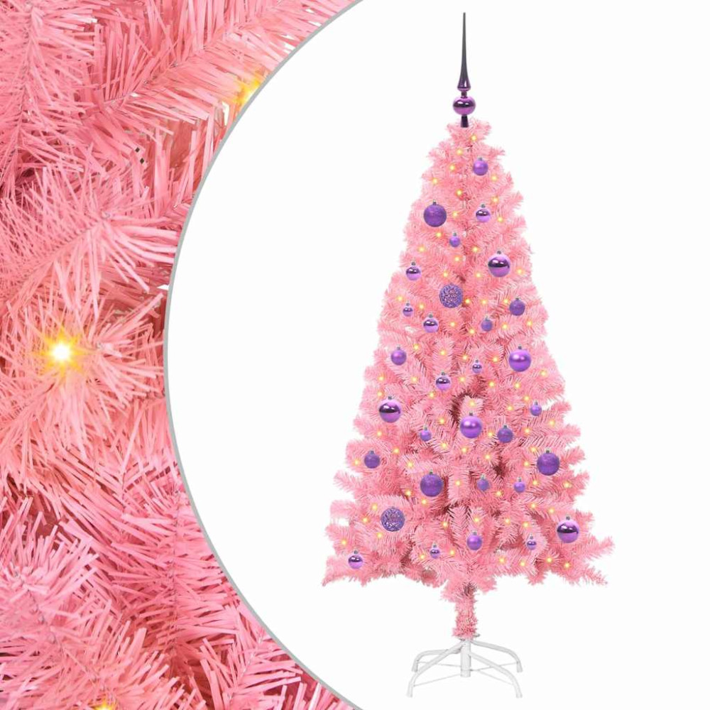 Produktbild för Julgran med 150 LED-lampor med stativ Rosa 150 cm PVC