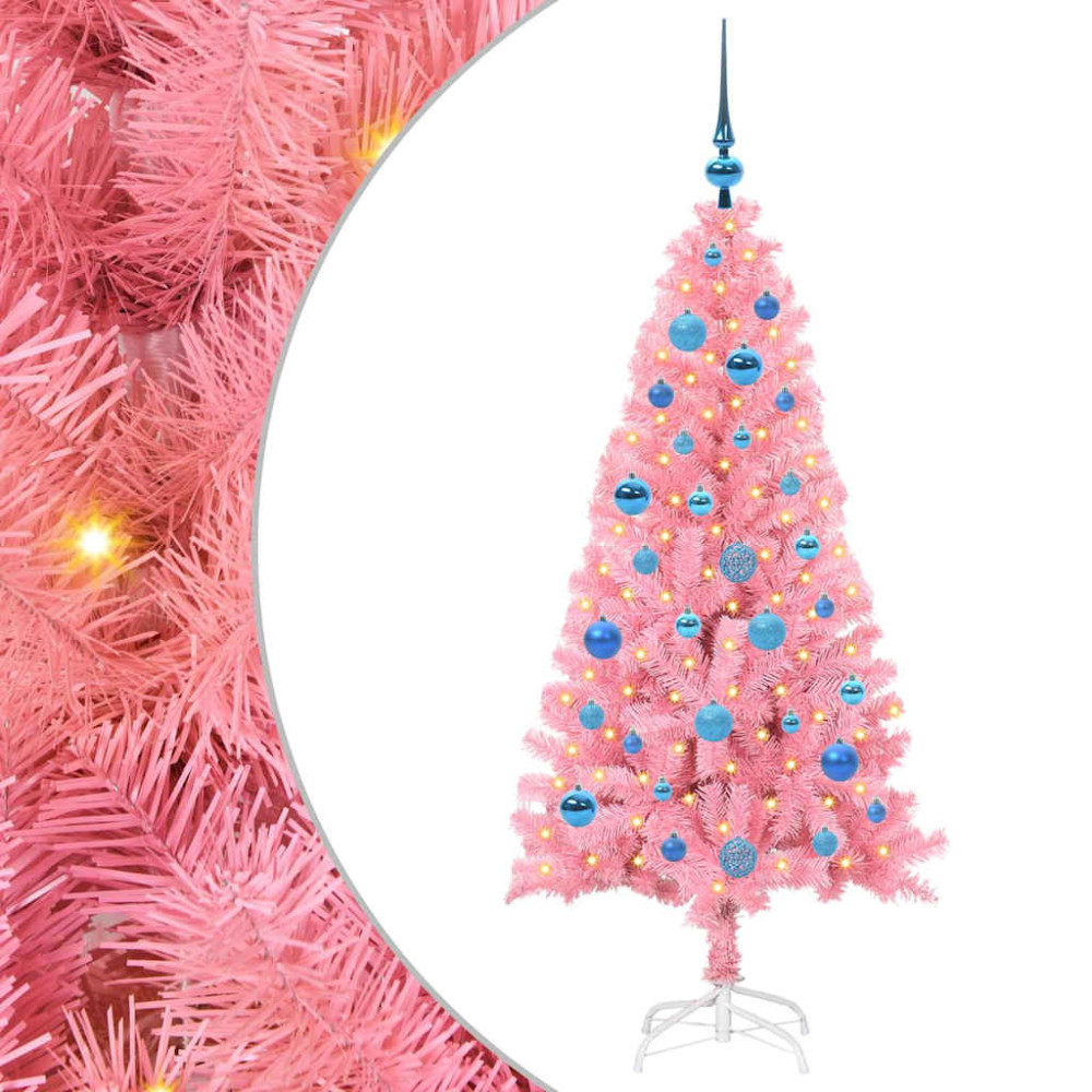 Produktbild för Julgran med 150 LED-lampor med stativ Rosa 150 cm PVC