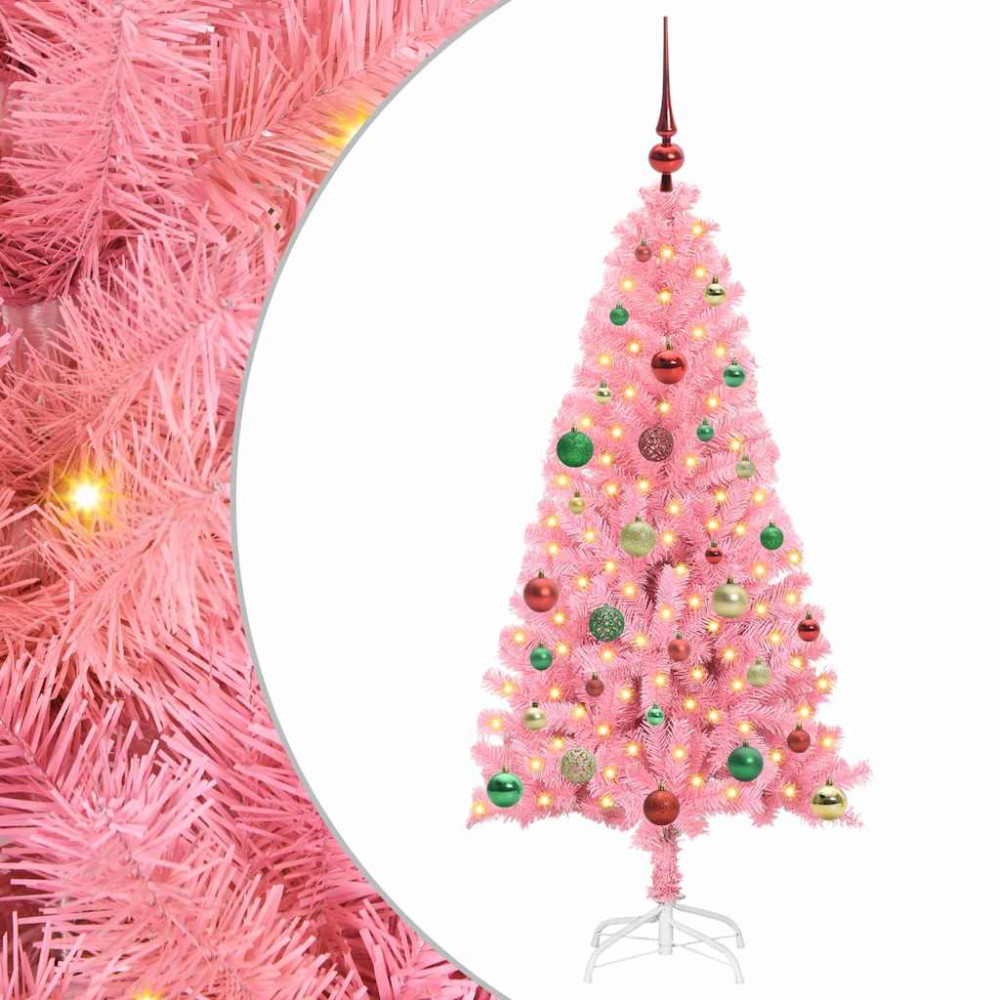 Produktbild för Julgran med 150 LED-lampor med stativ Rosa 150 cm PVC