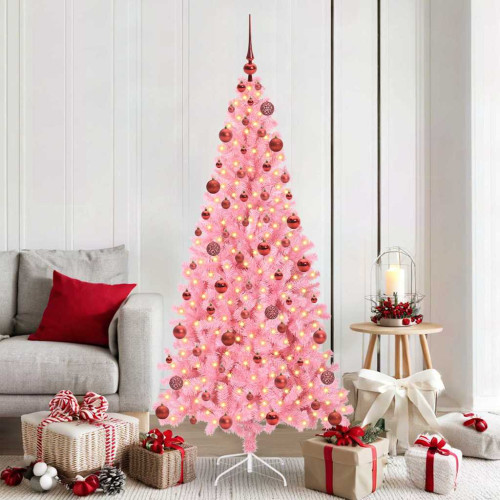 vidaXL Julgran med 300 LED-lampor med stativ Rosa 180 cm PVC