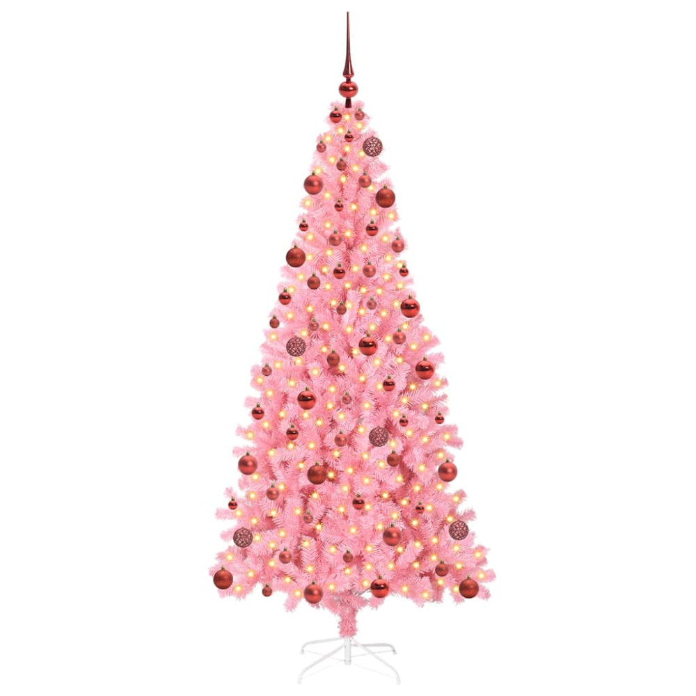 Produktbild för Julgran med 300 LED-lampor med stativ Rosa 180 cm PVC