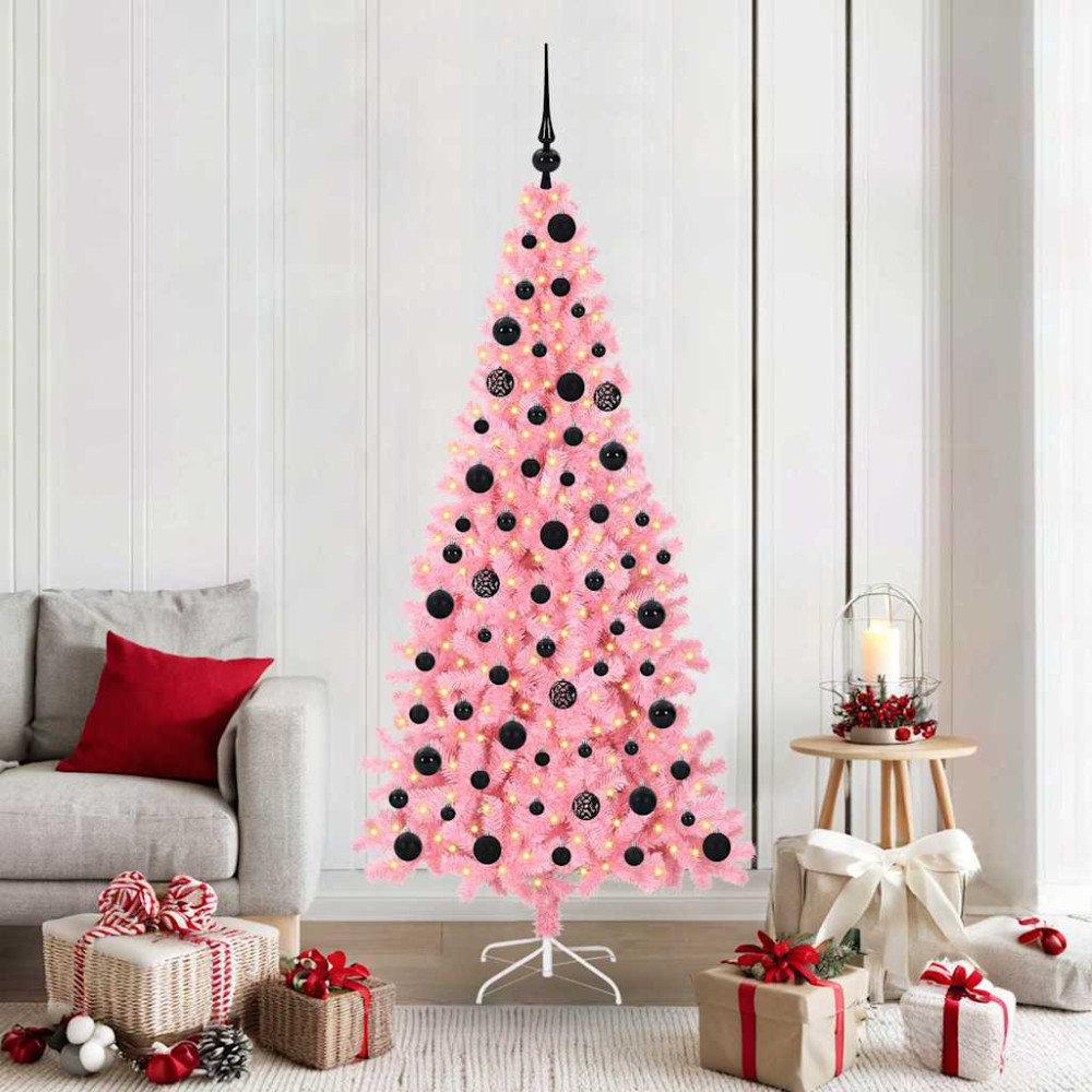 Produktbild för Julgran med 300 LED-lampor med stativ Rosa 180 cm PVC