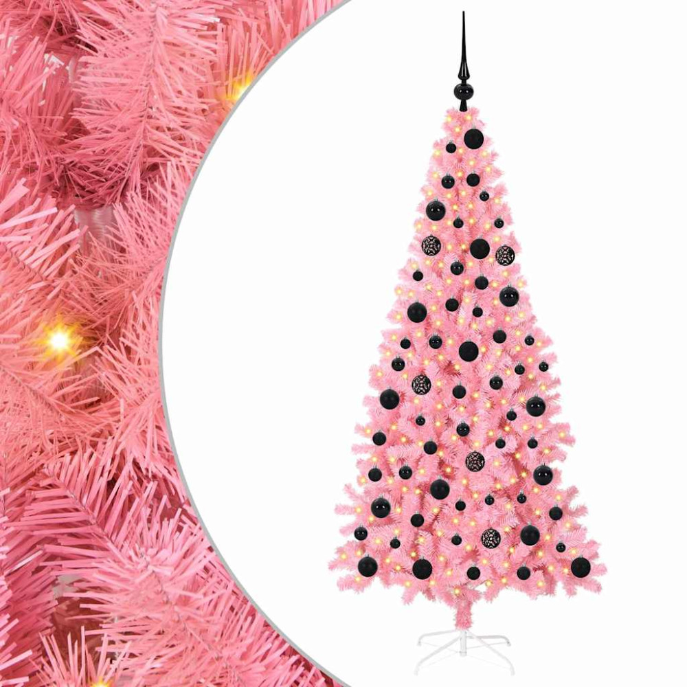 Produktbild för Julgran med 300 LED-lampor med stativ Rosa 180 cm PVC
