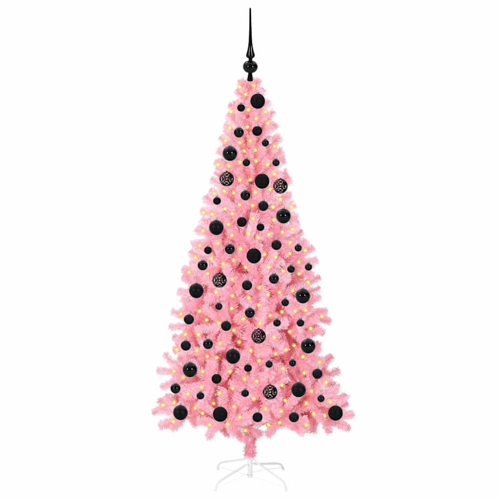 Produktbild för Julgran med 300 LED-lampor med stativ Rosa 180 cm PVC