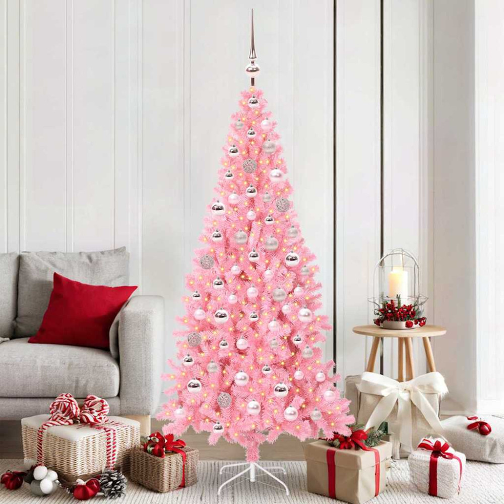 Produktbild för Julgran med 300 LED-lampor med stativ Rosa 180 cm PVC