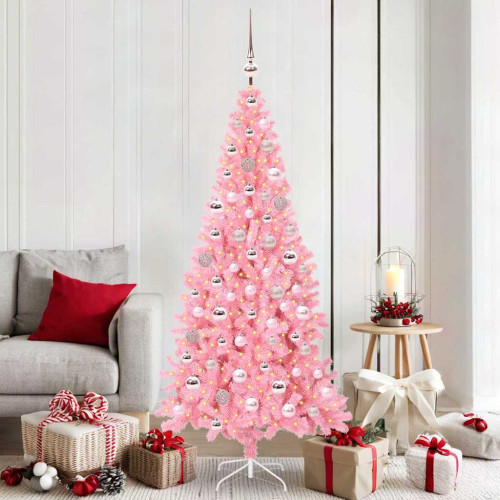 vidaXL Julgran med 300 LED-lampor med stativ Rosa 180 cm PVC