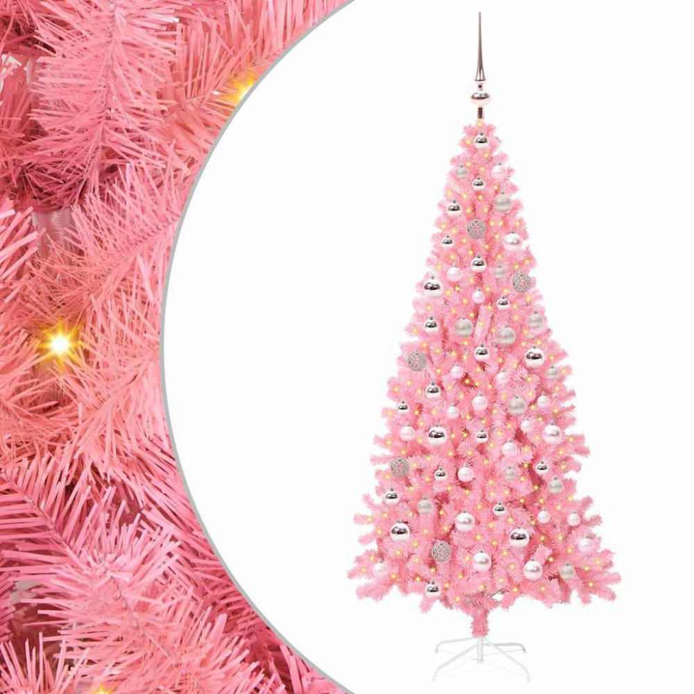 Produktbild för Julgran med 300 LED-lampor med stativ Rosa 180 cm PVC