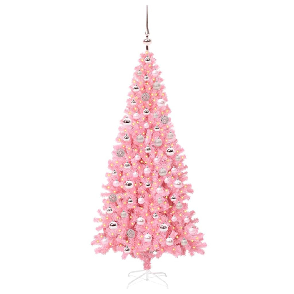Produktbild för Julgran med 300 LED-lampor med stativ Rosa 180 cm PVC