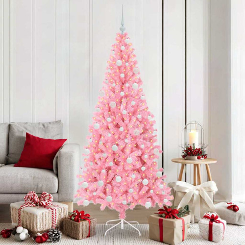 vidaXL Julgran med 300 LED-lampor med stativ Rosa 180 cm PVC