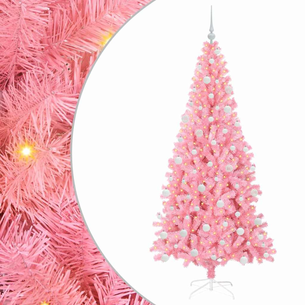 Produktbild för Julgran med 300 LED-lampor med stativ Rosa 180 cm PVC