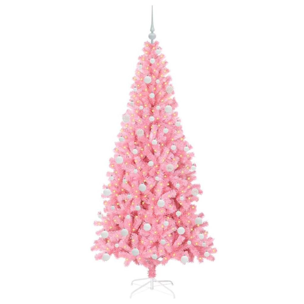 Produktbild för Julgran med 300 LED-lampor med stativ Rosa 180 cm PVC