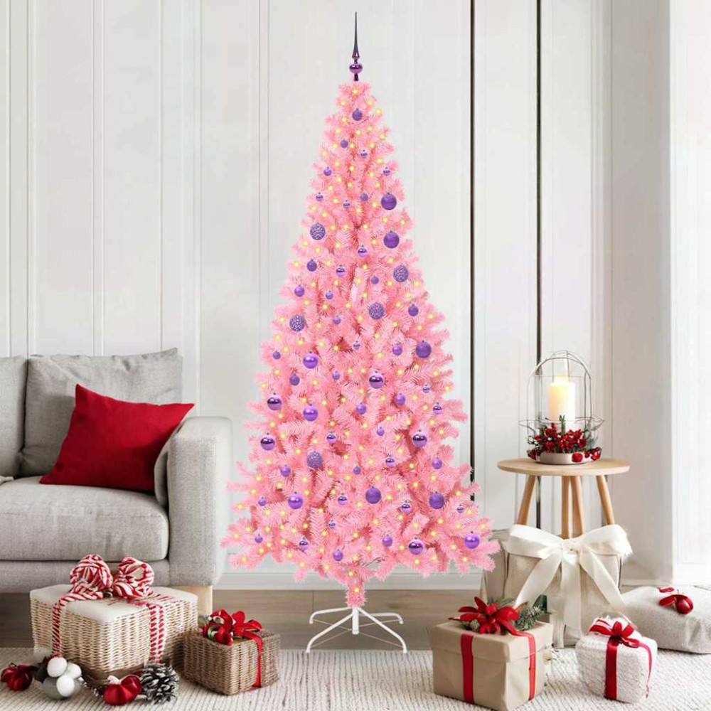 Produktbild för Julgran med 300 LED-lampor med stativ Rosa 180 cm PVC