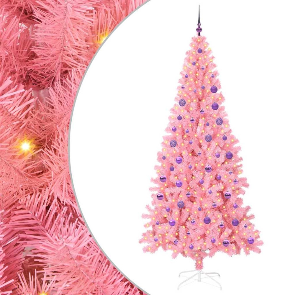 Produktbild för Julgran med 300 LED-lampor med stativ Rosa 180 cm PVC