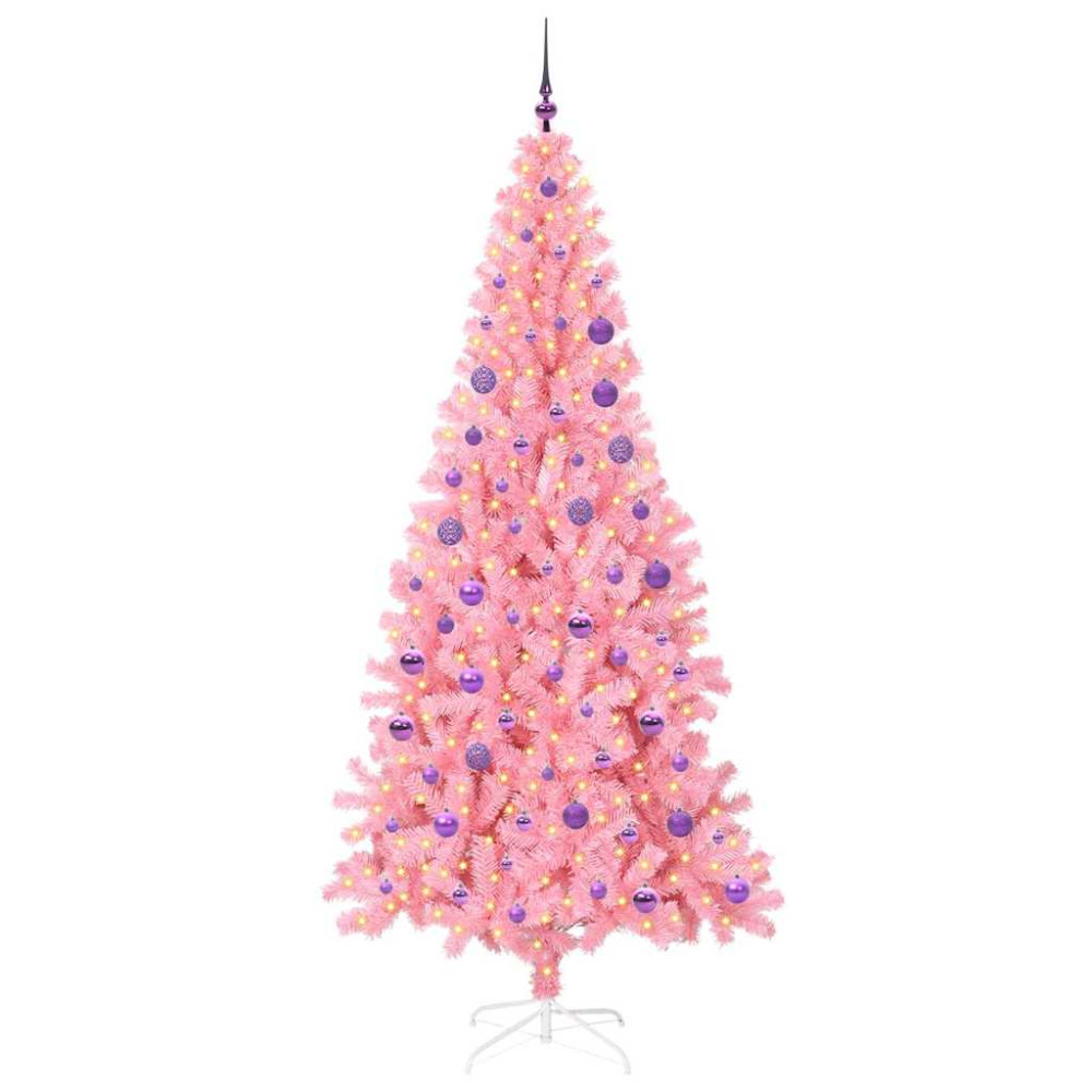 Produktbild för Julgran med 300 LED-lampor med stativ Rosa 180 cm PVC