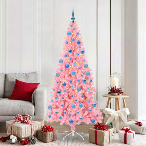 vidaXL Julgran med 300 LED-lampor med stativ Rosa 180 cm PVC