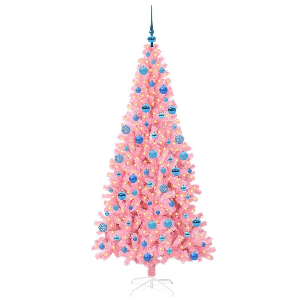 Produktbild för Julgran med 300 LED-lampor med stativ Rosa 180 cm PVC