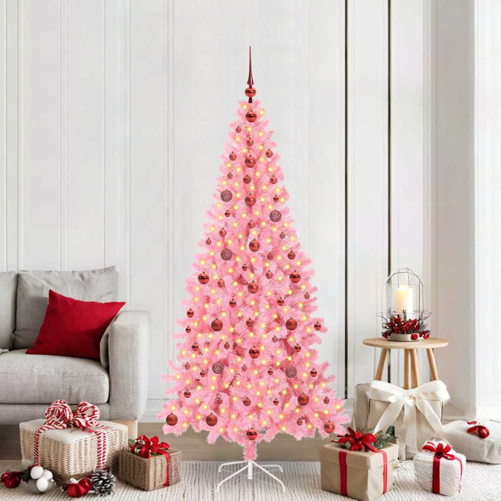 Produktbild för Julgran med 300 LED-lampor med stativ Rosa 210 cm PVC