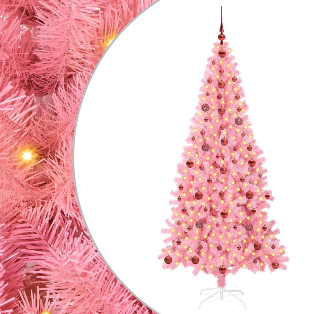 Produktbild för Julgran med 300 LED-lampor med stativ Rosa 210 cm PVC