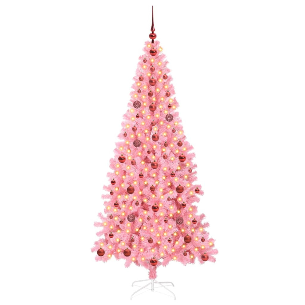Produktbild för Julgran med 300 LED-lampor med stativ Rosa 210 cm PVC