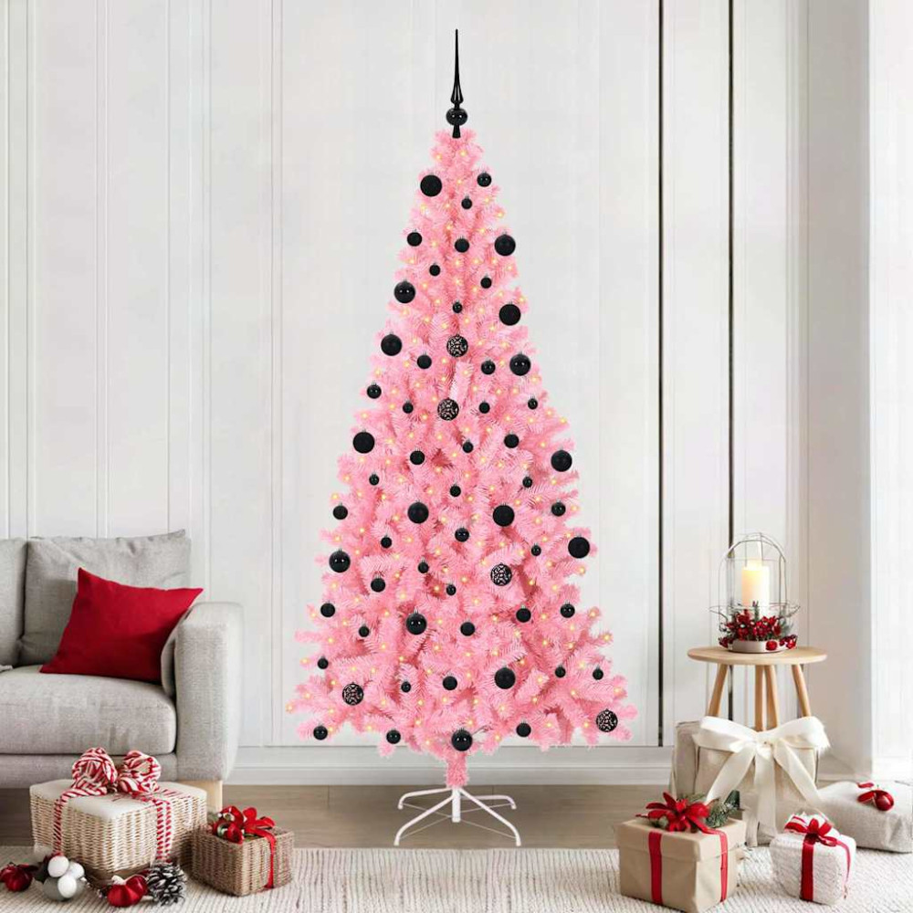 Produktbild för Julgran med 300 LED-lampor med stativ Rosa 210 cm PVC
