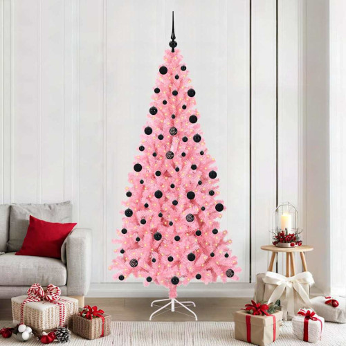 vidaXL Julgran med 300 LED-lampor med stativ Rosa 210 cm PVC