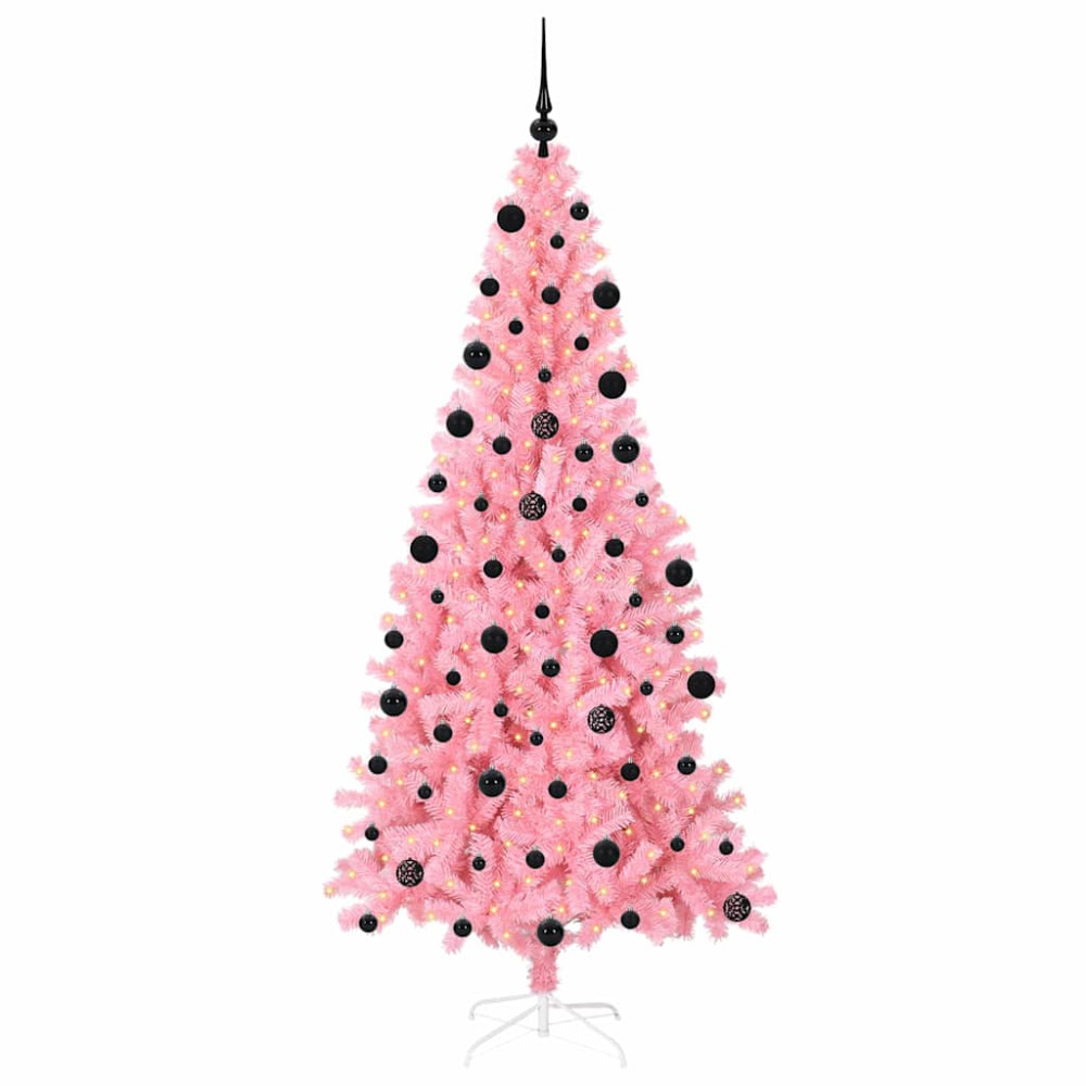 Produktbild för Julgran med 300 LED-lampor med stativ Rosa 210 cm PVC