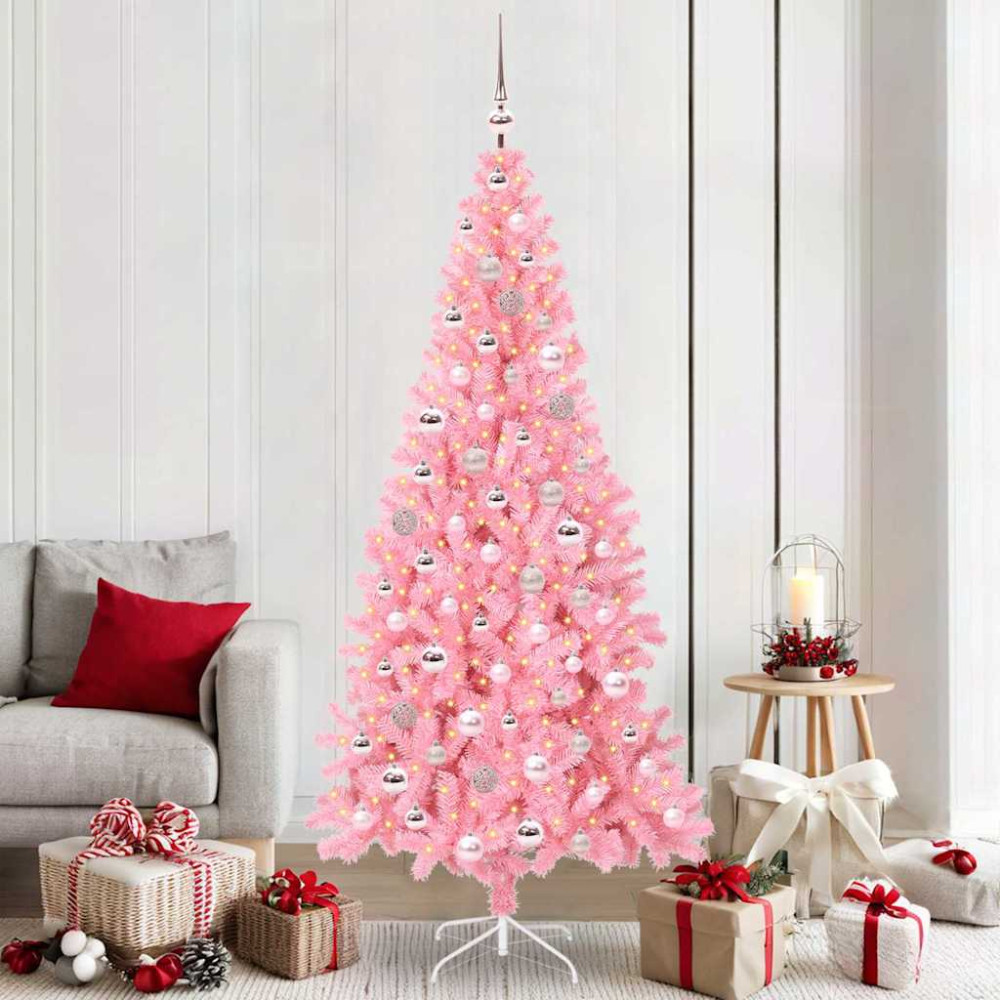 Produktbild för Julgran med 300 LED-lampor med stativ Rosa 210 cm PVC