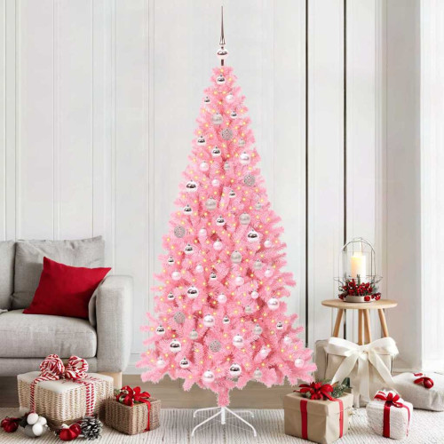 vidaXL Julgran med 300 LED-lampor med stativ Rosa 210 cm PVC