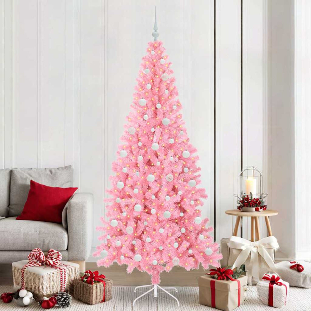 Produktbild för Julgran med 300 LED-lampor med stativ Rosa 210 cm PVC